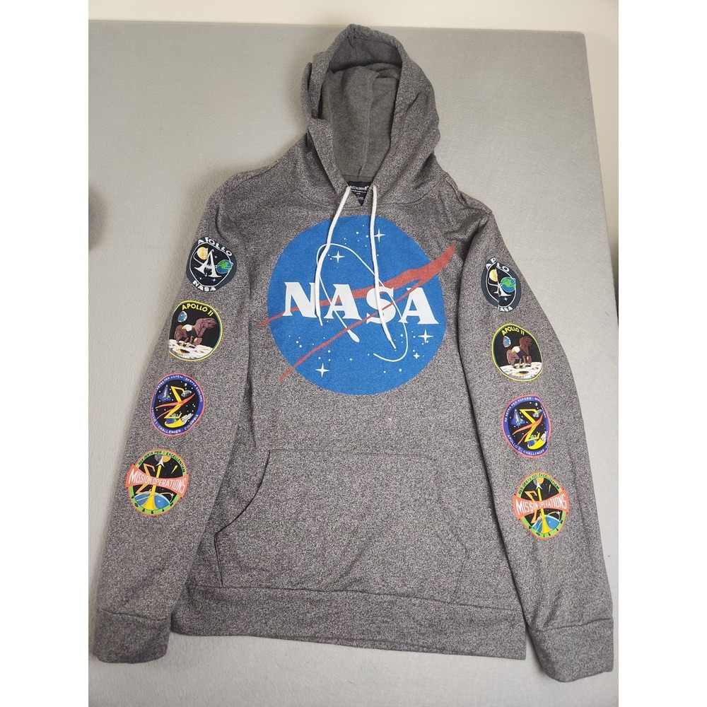 Buzz Aldrin Adult NASA Logo Hoodie Grey Sz Large